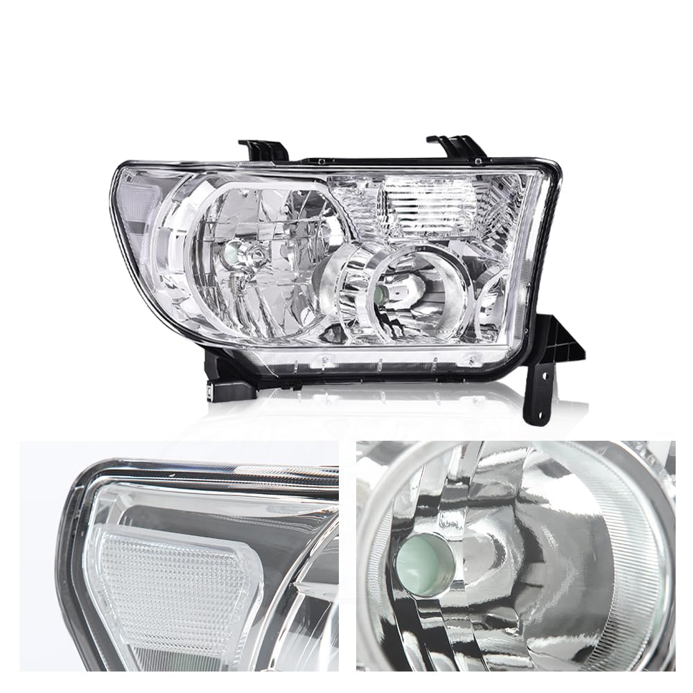 G-PLUS Headlights Compatible with Toyota Tundra 2007-2013/Compatible with Toyota Sequoia 2008-2017 Headlamps Pair Halogen Clear Lens Chrome Housing Clear Reflector,faros delanteros