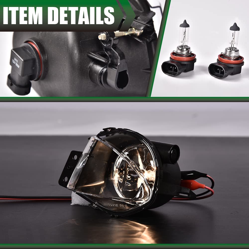 GPLUS Bumper Fog Lights W/bulb Compatible With 2006-2008 BMW E90 325i 328i 330i 335i, Driver & Passenger Side Bumper Mounted Fog Lamps (Clear lens) neblineros para autos delantero faros antiniebla