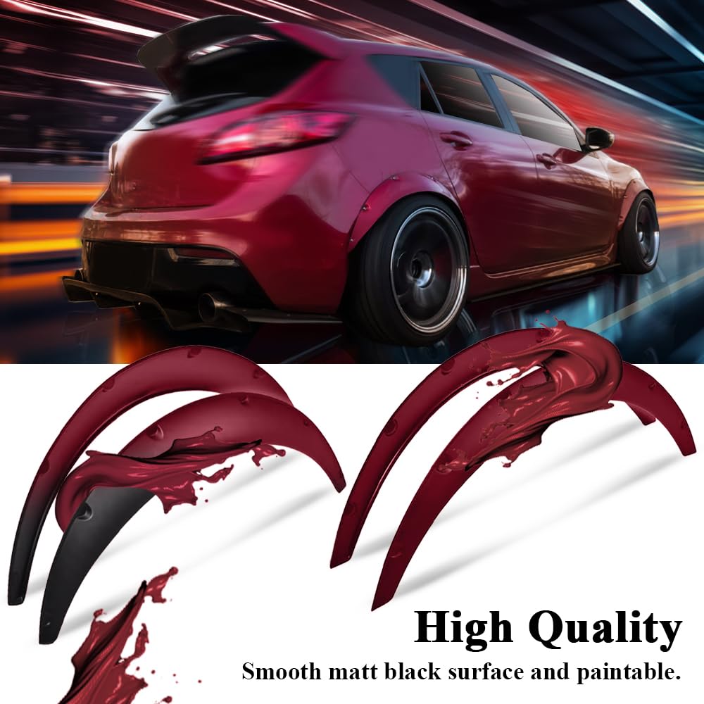 G-PLUS 4Pcs Universal Fender Flares, Durable Polyurethane Extra Wide Auto Car Body Kit NOT Fit Pickup, NOT Fit Corolla/Mercury Mentego, Wheel Protector (Front 23.4"*9.6" & Rear 25.2"*10.8")