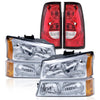 G-PLUS Headlights Assembly & Tail Lights Fit Chevy Silverado 1500 1500 HD 2500 2500 HD 2003-2006, Clear Lens Chrome Housing Amber Reflector Headlamps Assembly Red Taillights