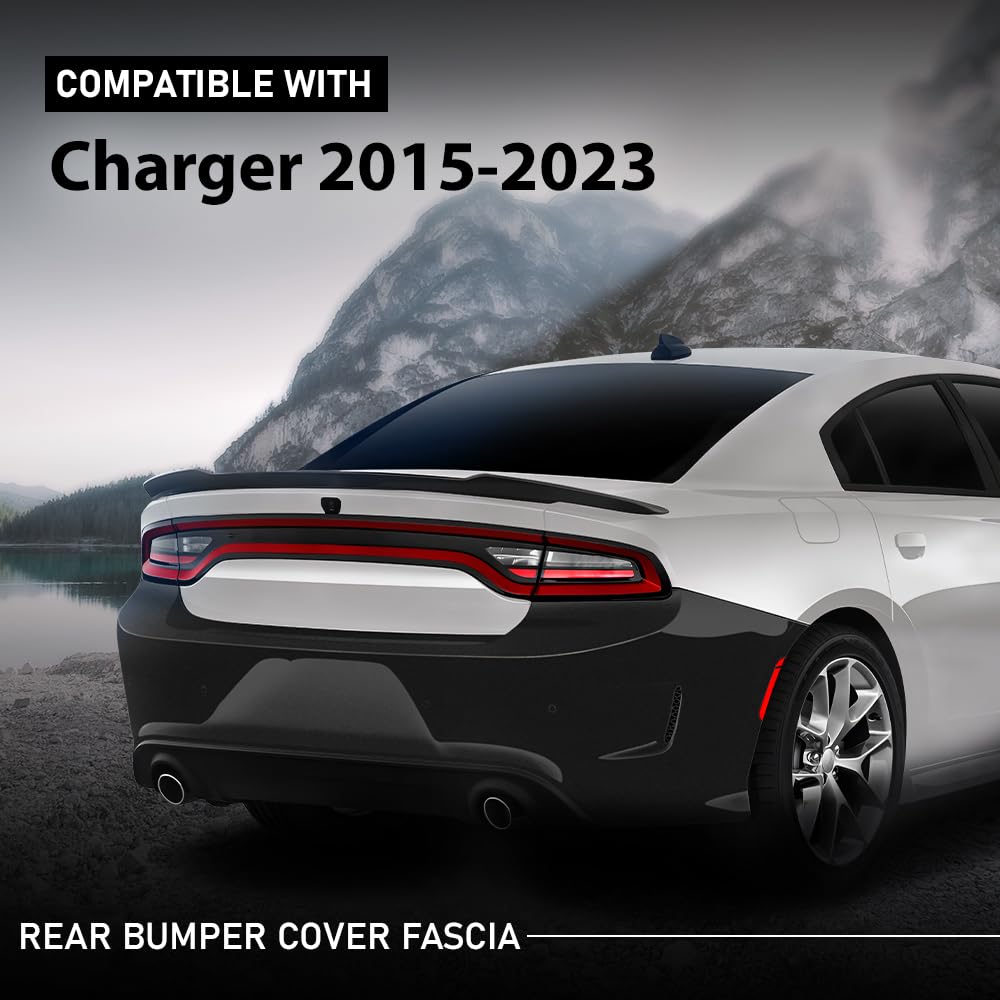 G-PLUS Rear Bumper Cover Fascia Compatible with Dodge Charger 2015-2023,Fit SRT R/T Scat Pack Daytona & Hellcat Models,With Side Vent Style Only,Fit Use Without Park Assist Only 187-01671B