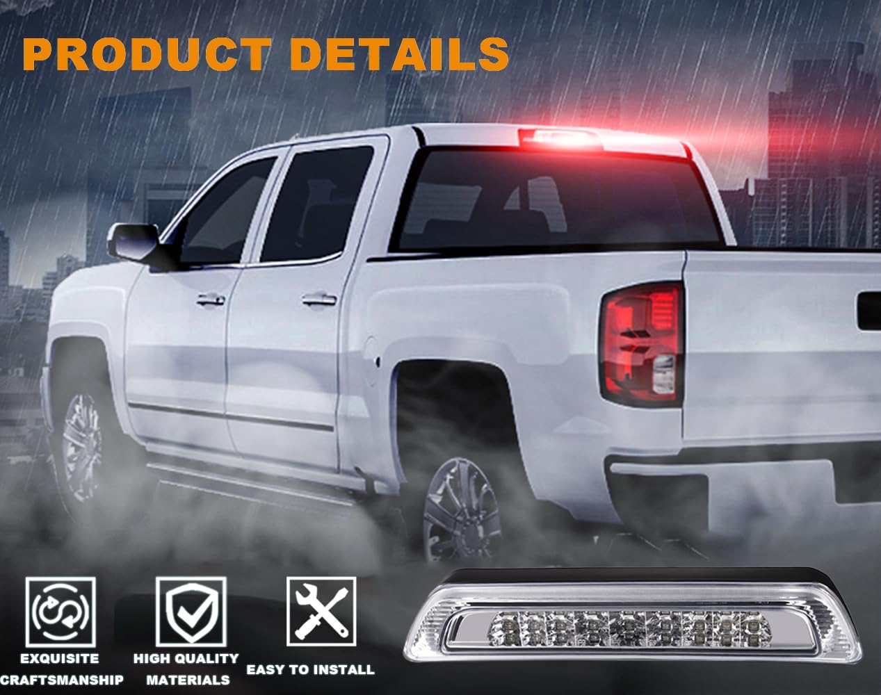 G-PLUS Third 3rd Brake Cargo Light Compatible With 2007-2016 Toyota Tundra Rear Roof Center High Mount Tail Lamps Replacement Chrome Housing Clear Lens