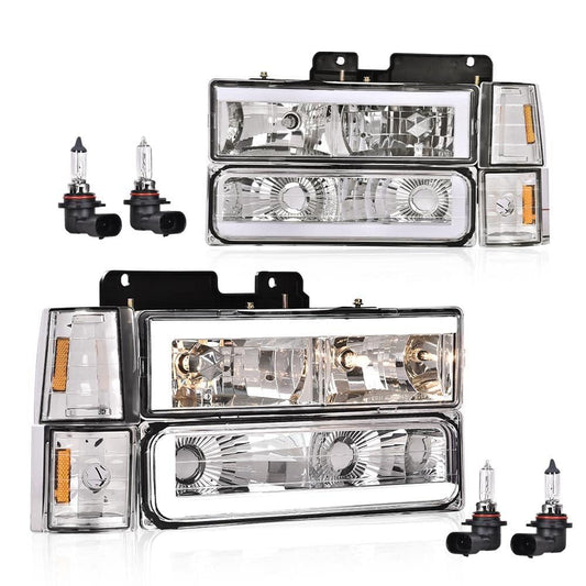 G-PLUS Headlights Compatible with GMC/Chevy Headlamps Left & Right Clear Lens Chrome Housing Amber Reflector