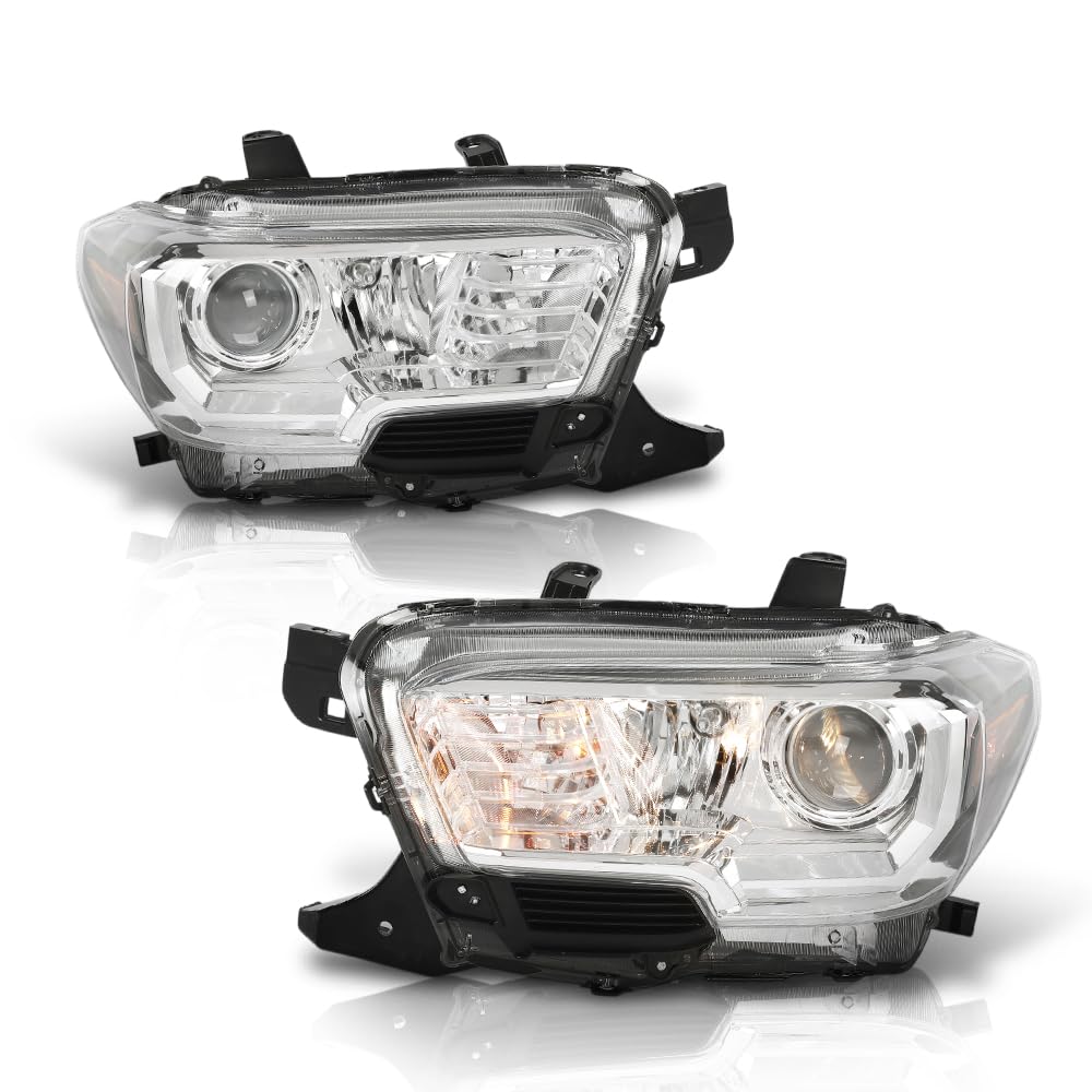 G-PLUS Headlight Assembly Left and Right Side w/o LED Daytime Running Light Compatible with Toyota Tacoma SR5 Crew Cab/Extend Cab Pickup 2019-2023 2PCS White and Black
