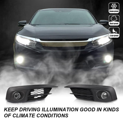 G-PLUS Front Bumper Fog Lights Compatible with Honda Civic 2/4dr Models 2016-2017 Clear Lamps+Switch+Bulbs, neblineros para autos delantero,faros antiniebla(Not fit Touring & SENS models)