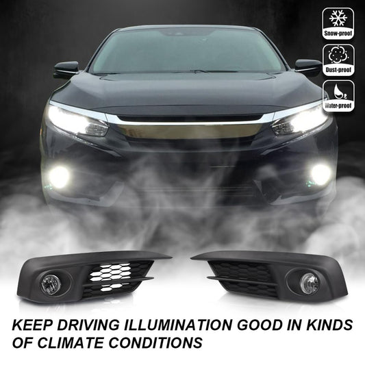 G-PLUS Front Bumper Fog Lights Compatible with Honda Civic 2/4dr Models 2016-2017 Clear Lamps+Switch+Bulbs, neblineros para autos delantero,faros antiniebla(Not fit Touring & SENS models)