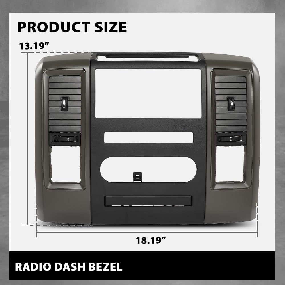 G-PLUS Radio Bezel Dash Trim Panel Compatible with Dodge Ram 2009 2010 2011 2012 Gray