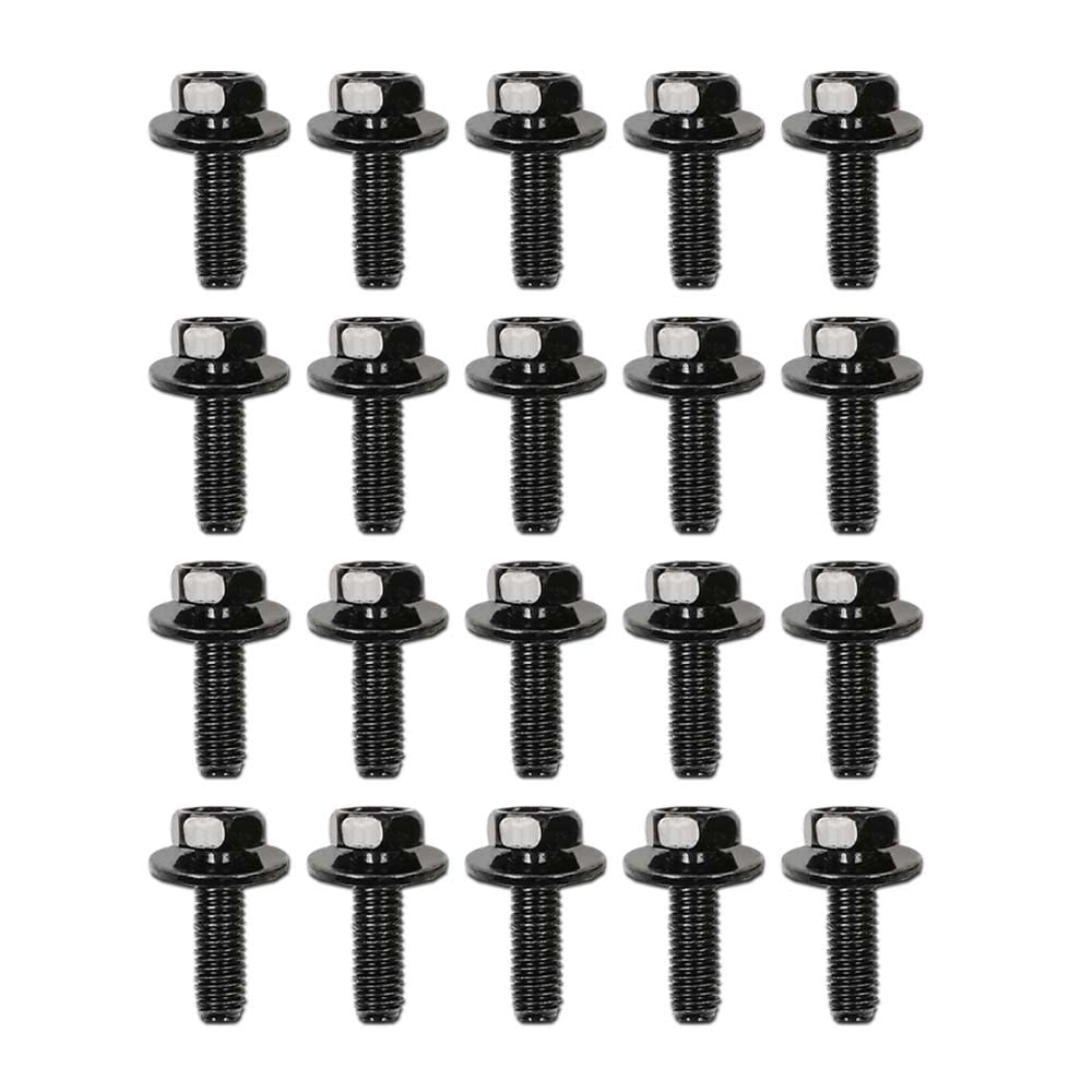 G-PLUS Body Bolts- M6-1.0 x 20mm Long- 10mm Hex- 17mm Washer- 20 Bolts- #171 Compatible with Honda