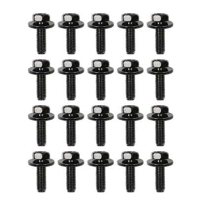 G-PLUS Body Bolts- M6-1.0 x 20mm Long- 10mm Hex- 17mm Washer- 20 Bolts- #171 Compatible with Honda