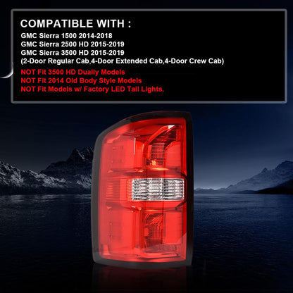 G-PLUS Tail Lights w/o Bulbs Compatible with GMC Sierra 1500 2014-2018, Fit GMC Sierra 2500 HD 3500 HD 2015-2019 84288725 84288724, GM2800281C Red Lens Left Driver SideAssembly