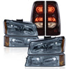 G-PLUS Headlights Assembly + Tail Lights Fit Chevy Silverado 1500 1500 HD 2500 2500 HD 2003-2006, Smoky Lens Chrome Housing Amber Reflector Headlamps Assembly Dark Red Taillights