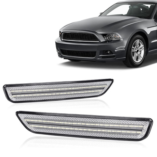 G-PLUS WHITE LED STRIP Front Fender Lamp Side Marker Light Lamp With Bulbs Compatible with Ford Mustang 2010-2014 AR3Z-15A201-A, AR3Z-15A201-B, AR3Z15A201A, AR3Z15A201B Clear Lens