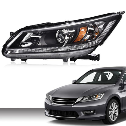 G-PLUS One Left Driver Side Headlight Compatible with Honda Accord 2013 2014 2015 Headlamp Halogen Clear Lens Black Housing Amber ReflectorBumper Headlamps,faros delanteros