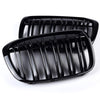 Front Kidney Grille Replacement For BMW X1 F48 F49 2016-2020 Double Line Glossy Black Grill One Pair