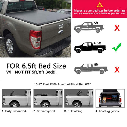 G-PLUS Lock & Soft Four Fold Truck Tonneau Cover Compatible with 2015 2016 2017 2018 2019 2020 Ford F150 with 6.5 Feet 6.5' / 78 Inch Bed Only