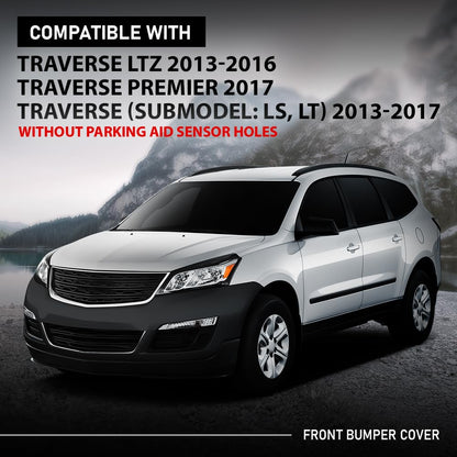 G-PLUS Front Upper Bumper Cover Fascia, Compatible with Chevy Traverse 2013-2017, W/o Parking Aid Sensor Holes, 23328140, GM1014107