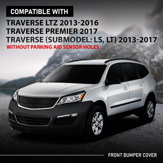 G-PLUS Front Upper Bumper Cover Fascia, Compatible with Chevy Traverse 2013-2017, W/o Parking Aid Sensor Holes, 23328140, GM1014107