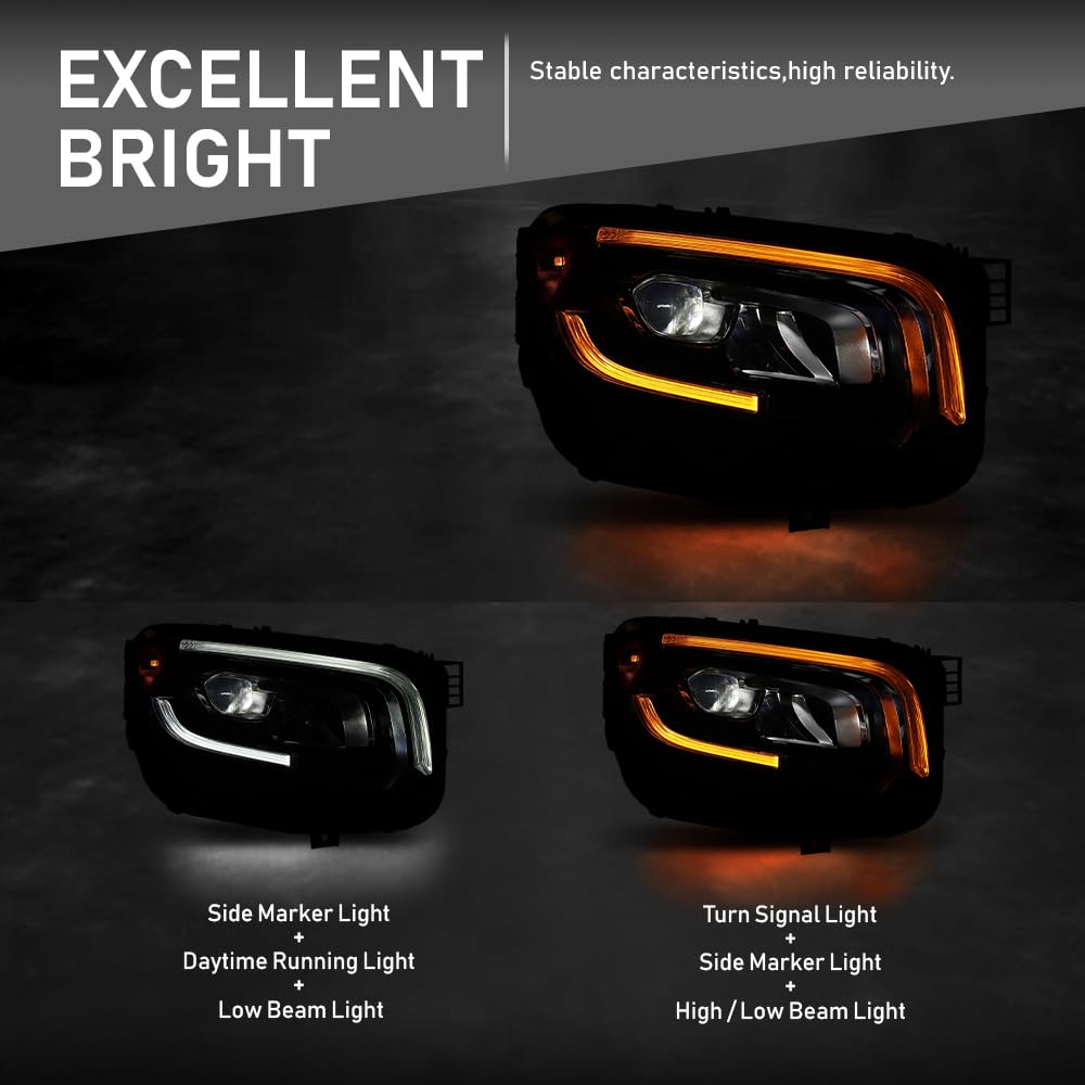 G-PLUS LED Headlight Right Side Compatible with Benz GLB250 2020 2021 2022 2023, Fit Benz GLB35 AMG 2021 2022 2023 MB2503269, 2479064200 Black