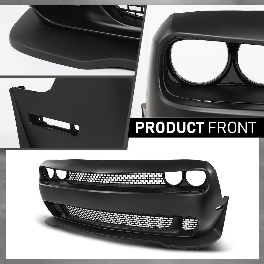 G-PLUS Front Bumper Kit Cover & Grille & Lip & Fog Light Covers Compatible with Dodge Challenger Hellcat Style 2015-2023 Full Bumper Replacement, Not Fit Demon Models