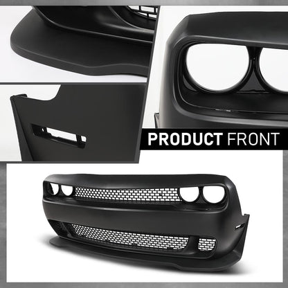 G-PLUS Front Bumper Kit Cover & Grille & Lip & Fog Light Covers Compatible with Dodge Challenger Hellcat Style 2015-2023 Full Bumper Replacement, Not Fit Demon Models