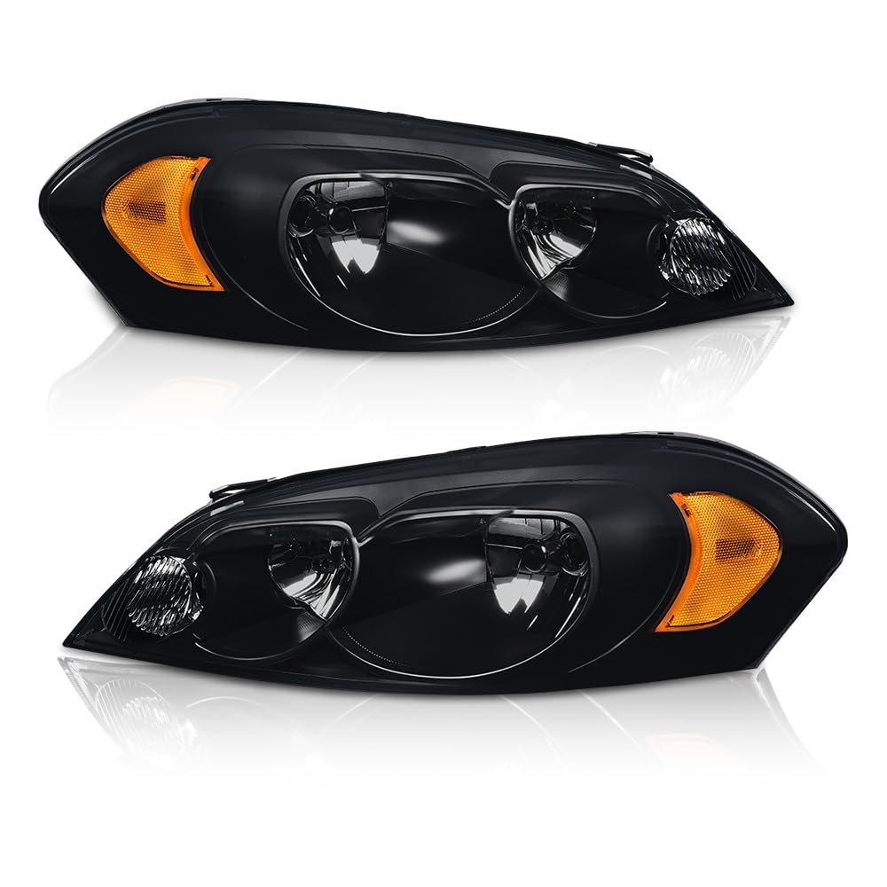 G-PLUS Headlights Assembly, Fit 2006-2007 Chevy Monte Carlo/2006-2013 Chevy Impala/2014-2016 Chevy Impala Limited Bumper Headlamps, Clear Lens Black Housing Clear Reflector,faros delanteros