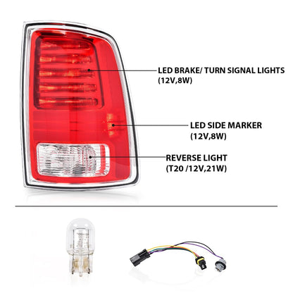 G-PLUS LED Rear Right Tail Lights Assembly w/Bulbs Fit Dodge Ram 1500 2013-2018, Fit Dodge Ram 2500 3500 2014-2018, Right Passenger Rear Brake Lamp, Clear/Red Lens, 68093078AC, CH2801203