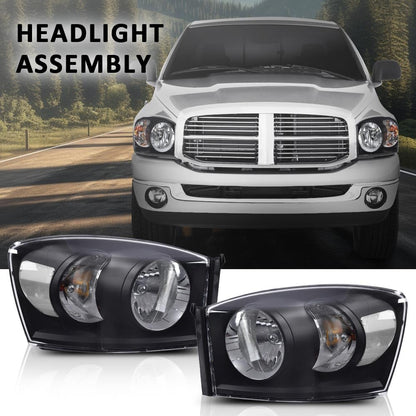 G-PLUS Headlights w/Bulbs Pair Compatible with Dodge Ram 1500 2006-2008 /Fit Dodge Ram 2500 3500 2006-2009,Clear Lens Black Housing Clear Reflector Bumper Headlamps,faros delanteros Assembly