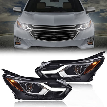 G-PLUS LED DRL Headlights Assembly Compatible with Chevy Equinox 2018 2019 2020 w/Factory Halogen Headlight Driver & Passenger Headlamps Clear Lens Chrome Housing 84258448,faros delanteros