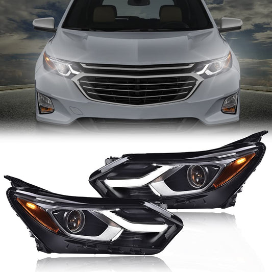 G-PLUS LED Headlights Assembly Compatible with Chevy Equinox 2018 2019 2020 w/Factory HID/Xenon,Left & Right Headlamps Clear Lens Black Housing Amber Reflector,faros delanteros