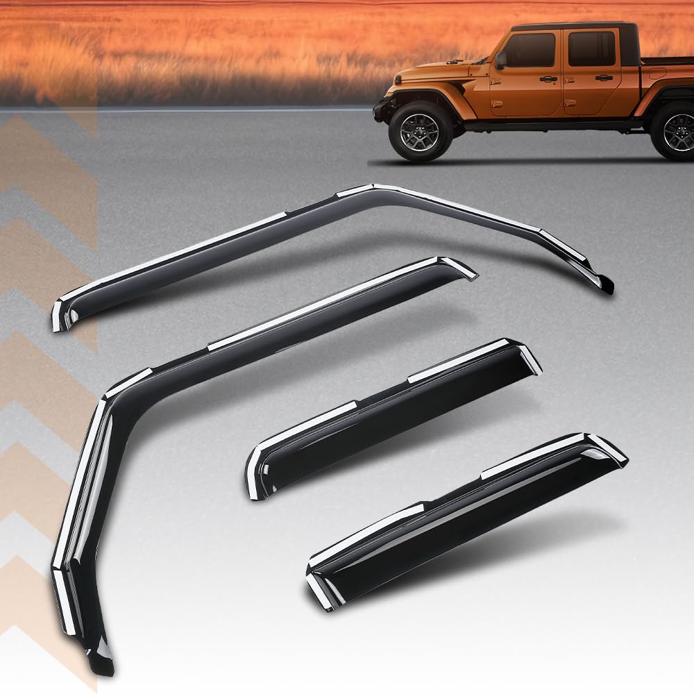 G-PLUS in-Channel Side Window Vent Visor Deflectors Rain Guards Compatible with Jeep Gladiator 2020-2026 Impact-Resistant PC 4 PCS Smoky