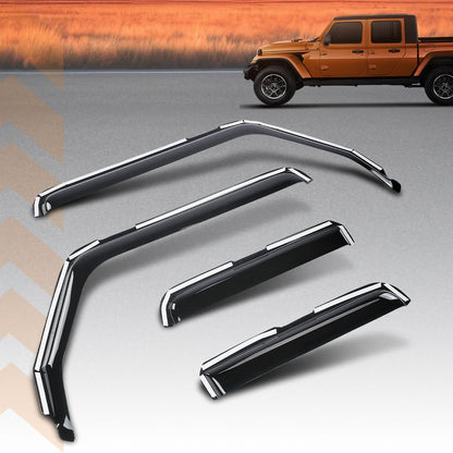 G-PLUS in-Channel Side Window Vent Visor Deflectors Rain Guards Compatible with Jeep Gladiator 2020-2026 Impact-Resistant PC 4 PCS Smoky