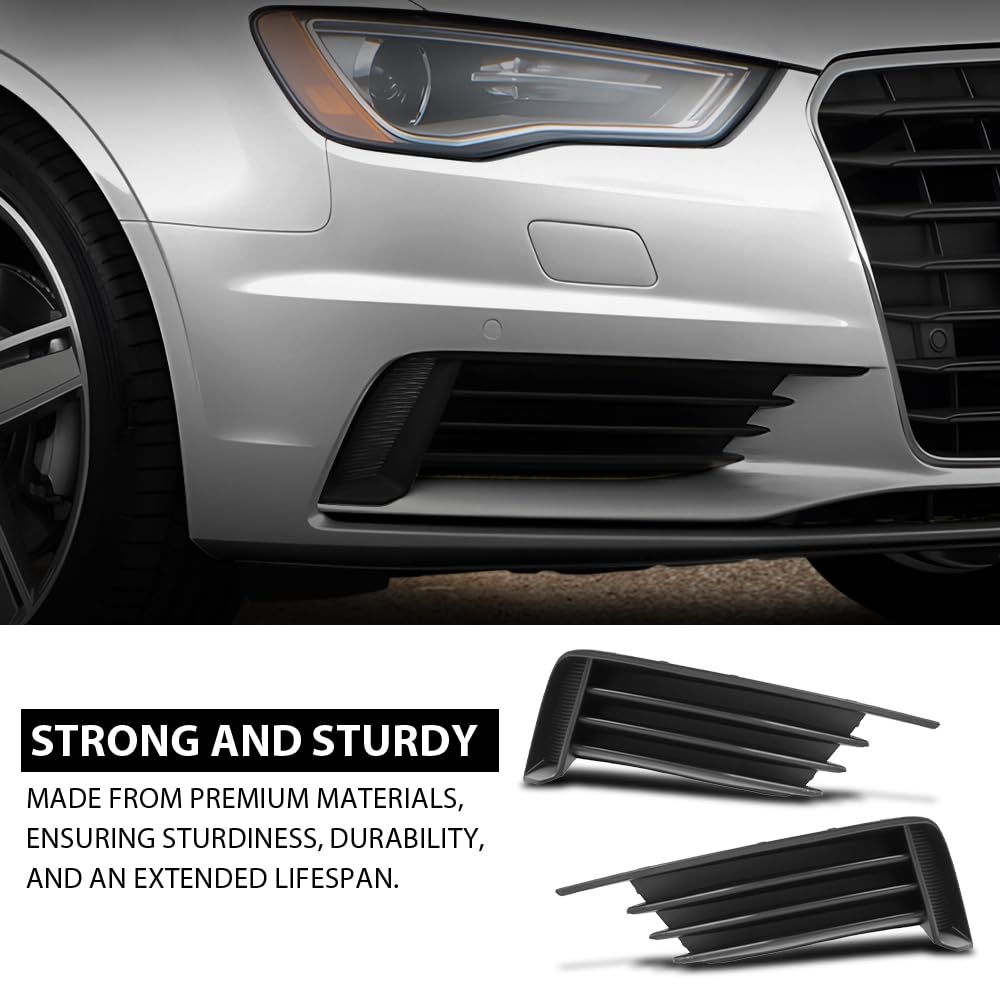 G-PLUS Pair Front Lower Bumper Grilles Covers, Compatible with Audi A3 S3 2013-2017, Left Driver & Right Passenger Side 2PCS, 8V5807682, 8V5807681
