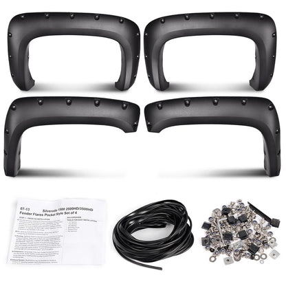 G-PLUS Fender Flares Compatible with 2007-13 Chevy Silverado 1500/2007-14 Silverado 2500HD 3500HD, 78.0"/97.6" Long Bed(for Regular Cab & Extended Cab), Textured Pocket Riveted [Not Fit Gmc Sierra]