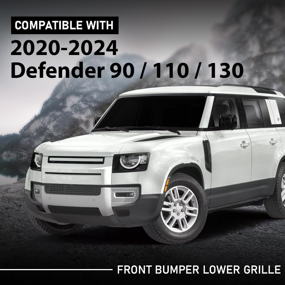 G-PLUS Front Bumper Lower Grille Compatible with Land Rover Defender 90 110 130 2020-2024 Glossy Black Grill LR133561, LR129440, L8B217H750BA