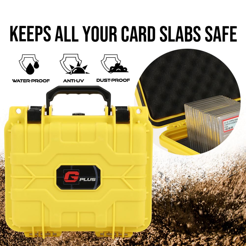 G-PLUS Yellow Graded Card Storage Box Fit BGS PSA SGC FGS Graded Sports Trading Cards, Deep Travel Size Waterproof Case Slab Holder & Protector Holds 45 PSA Graded Cards or 100 Ungraded Cards
