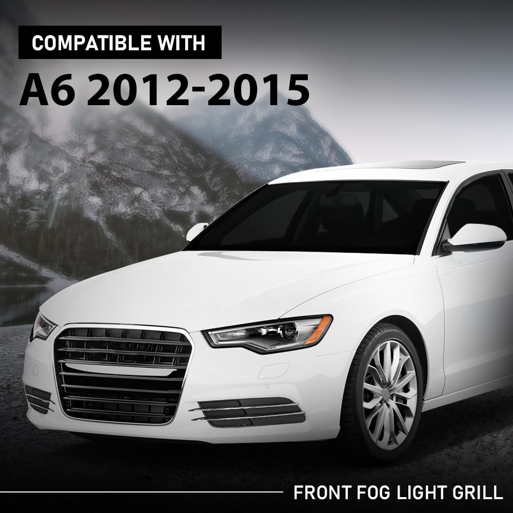 G-PLUS Pair Front Bumper Fog Light Grill Cover, Compatible with Audi A6/ A6 Quattro 2012 2013 2014 2015, Left Driver & Right Passenger Side 2PCS, 4G0807681, 4G0807682