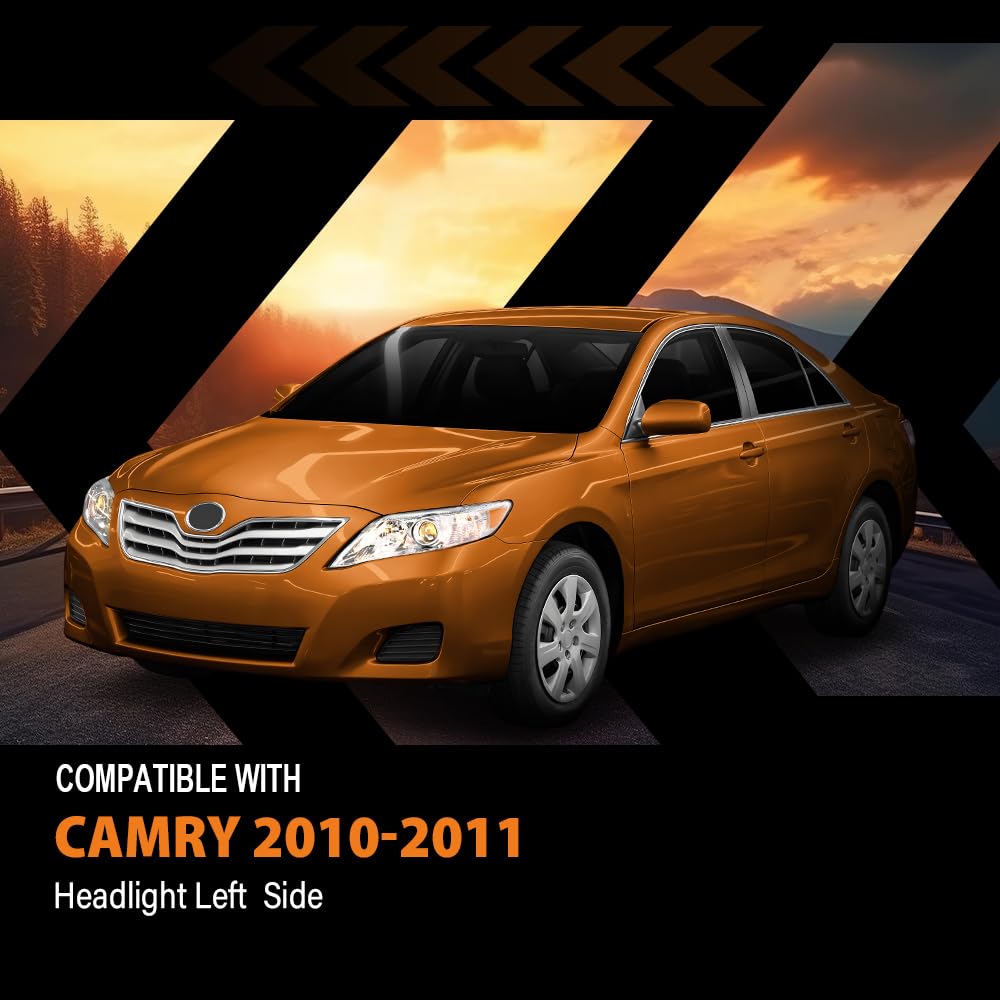G-PLUS Headlight Assembly Front Headlamp Left Side Compatible with Toyota Camry Sedan 4-Door 2010-2011 TO2503195, TO2503195, 81150-06520, 81110-06520, 8111006500, TO2503191, 8115006500 White