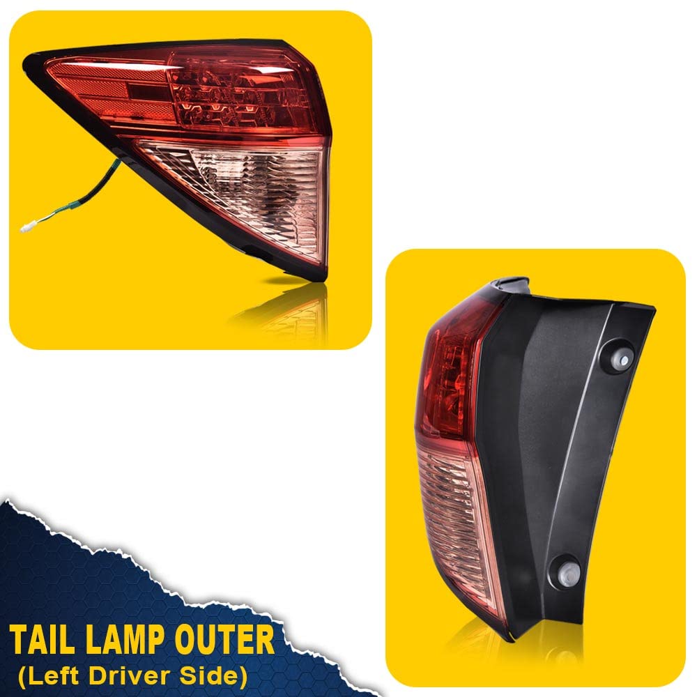 G-PLUS Tail Light Compatible With 2016 2017 2018 Honda HR-V EX/LX/EX-L Sport Utility 4-Door Sedan,(NOT Have the Side Light),Automotive Outer Brake Rear Lamp, Driver Side (Left) Luces TraserasAssembly