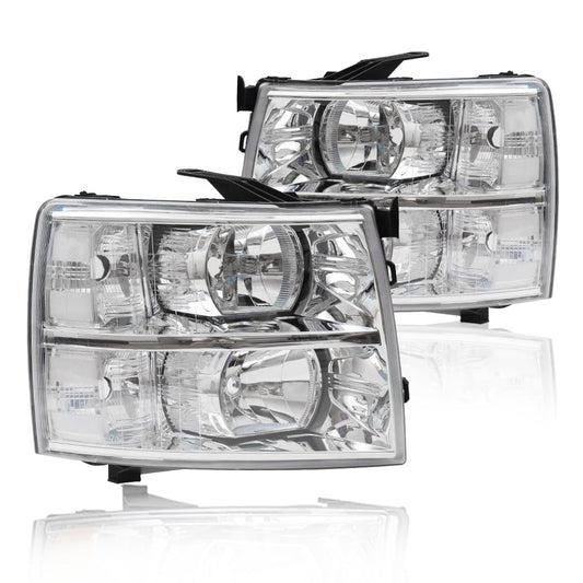 G-PLUS Headlights Assembly HEADLIGHTS | Fit Chevy Silverado 1500 2007-2013/Fit Silverado 2500 3500 & HD 2007-2014,NOT 07 Old Body Classic,Clear Lens Chrome Housing Clear ReflectorBumper Headlamps,faros delanteros