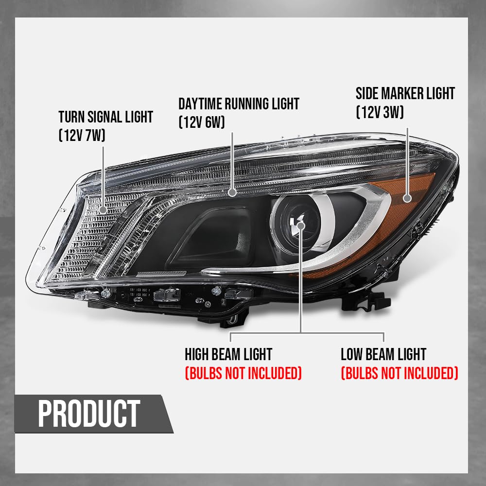 G-PLUS Headlight Left Side Assembly Compatible with Benz CLA250 CLA45 2014 2015 2016 without modules and ballasts 1179065500, MB2502224 Black