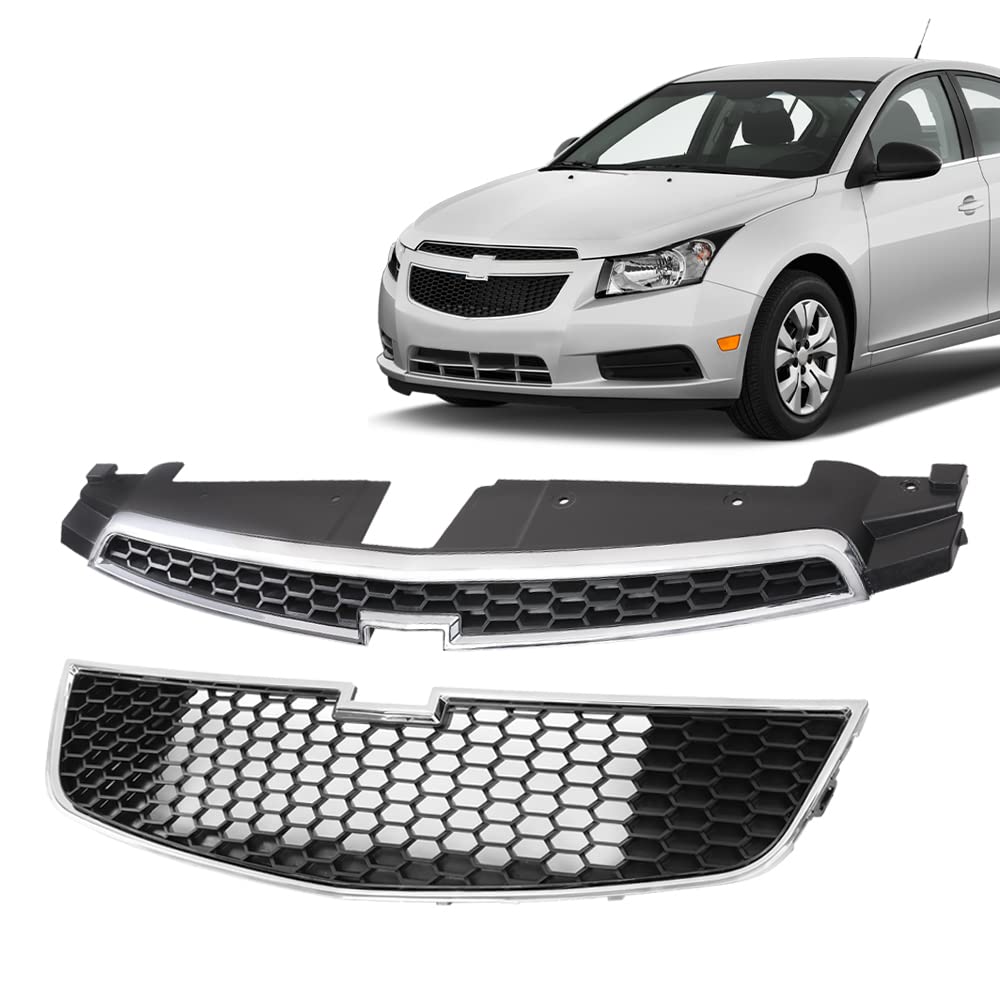 G-PLUS Front Bumper Upper & Lower Grill Compatible with Chevy Cruze 2011-2014 (Not Fit ECO Model) Black Grille Pair GM1200624, 95225615