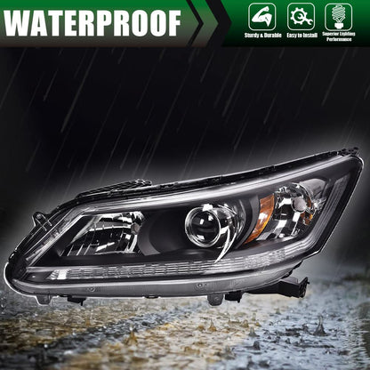 G-PLUS Headlights Compatible with 2013 2014 4-Door Sedan Honda Accord Factory Style Automotive Headlamps Assembly (Black Passenger & Driver Side(Left+Right)),faros delanteros
