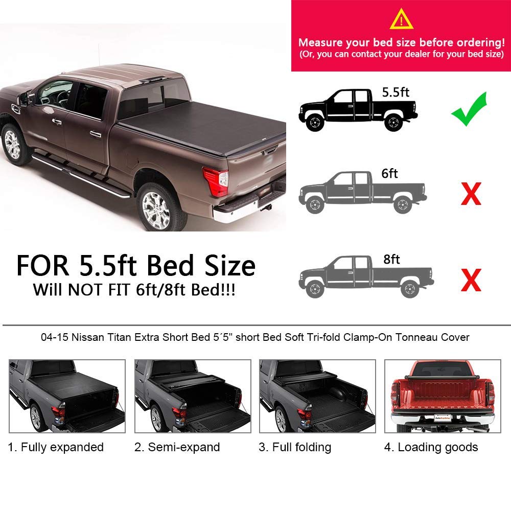 G-PLUS T3 Tri-Fold Truck Tonneau Cover Compatible with Nissan Titan 2004-2015 | Fleetside 5.5' Bed | Compatible with Models with or Without The Utili-Track System