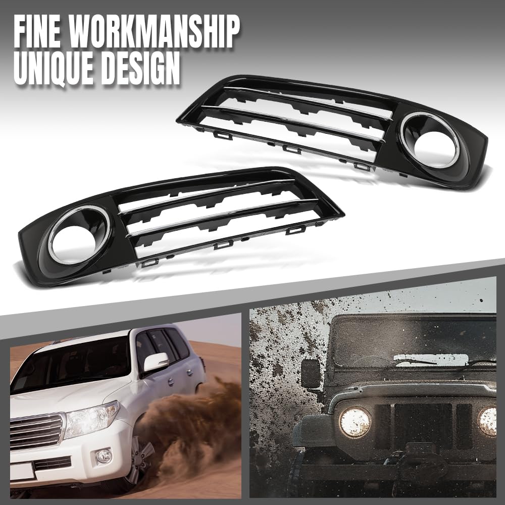 G-PLUS Front Bumper Grille Fog Light Cover Compatible with Audi A8 D4 2011 2012 2013 2014 4H0807679E, 4H0807680E Chrome Black