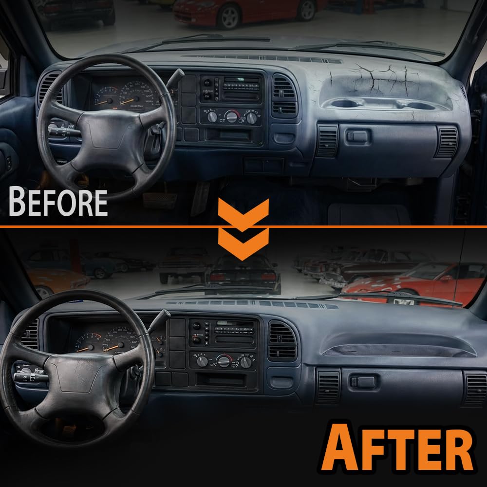 G-PLUS TPE Dashboard Dash Cover w/Pass Cupholder Compatible with Chevy Silverado Tahoe Suburban/GMC Sierra Yukon 1995-1996 Dark Black