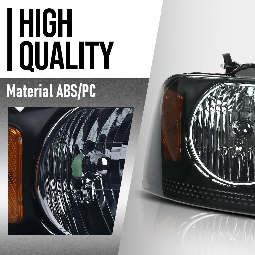 G-PLUS Headlights Fit Ford F150 2004-2008/Lincoln Mark LT 2006-2008 Smoky Lens Black Housing Amber ReflectorBumper Headlamps,faros delanteros