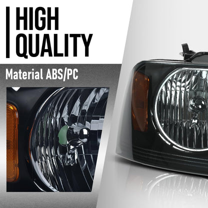 G-PLUS Headlights Fit Ford F150 2004-2008/Lincoln Mark LT 2006-2008 Smoky Lens Black Housing Amber ReflectorBumper Headlamps,faros delanteros