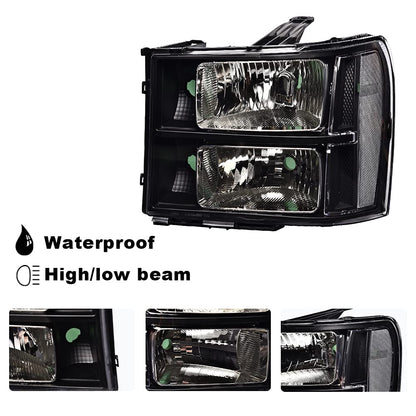 G-PLUS Headlights Assembly Compatible with GMC Sierra 1500 2007-2013 /Fit for GMC Sierra 2500HD 3500HD 2007-2014 Headlamps Left & Right Clear Lens Black Housing Clear Reflector,faros delanteros