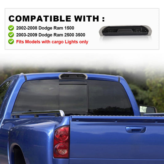 G-PLUS LED Third Brake Light Cargo Lamp Smoke Rear Fit Dodge Ram 1500 2002-2008 /Fits Dodge Ram 2500 3500 2003-2009 5072594AB, 5072594AD, 5072594AC 531080, 531081, 531001, 531007 Tersera Luz De Freno