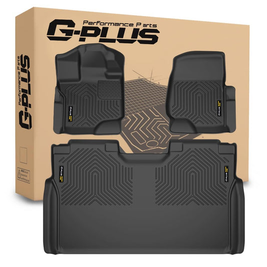 G-PLUS Floor Mats Fit Ford F150 SuperCrew 2015-2025/F150 Lightning 2022-2025 SuperCrew(w/o Fold Flat Storage), TPE Custom Fit All Weather Front & 2nd Row Floor Liners Truck Mats,3PCS Black
